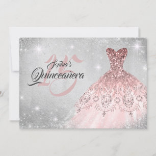 Invitation Rose Gold Silver Lace Diamond Robe Quinceanera