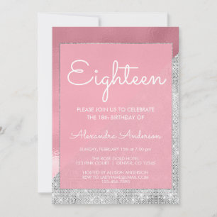 Invitation Rose Gold & Silver Sparkle 18e anniversaire