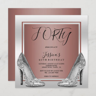 Invitation Rose Gold & Silver Stilettos 40e anniversaire