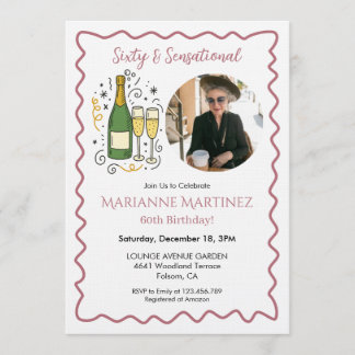 Invitation Rose Gold Sixty & Sensational Photo 60th Birthday