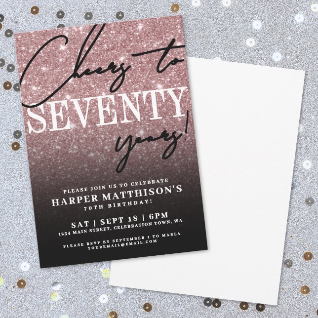 Invitation Rose Gold Soixante-dix 70e Anniversaire (Black Rose Gold Seventy 70th Birthday Invitation)
