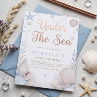Invitation Rose Gold Sous La Mer Baby Shower Coquillage