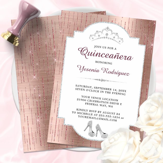 Invitation Rose Gold Sparkle Diamond Tiara Quinceañera (Rose Gold Sparkle Diamond Tiara Quinceañera Invitation)
