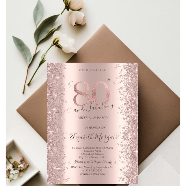 Invitation Rose Gold Sparkle Diamonds 80e Anniversaire (Créateur téléchargé)