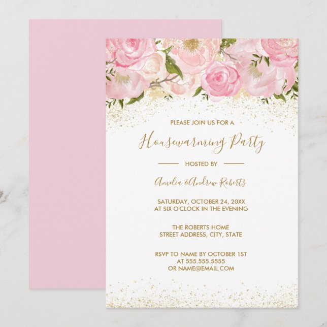 Invitation Rose Gold Sparkle Maison Fête de Chauffage (Devant / Derrière)