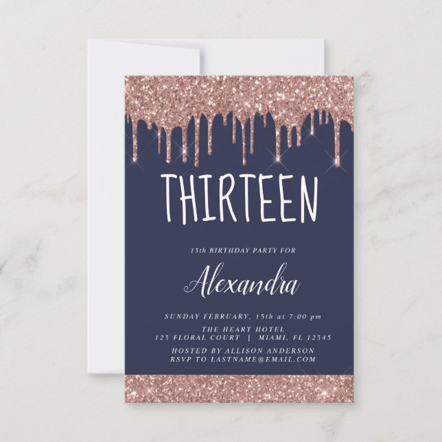 Invitation Rose Gold Sparkle Parties scintillant 13e Treize A (Devant)