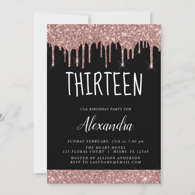 Invitation Rose Gold Sparkle Parties scintillant 13e Treize A (Devant)