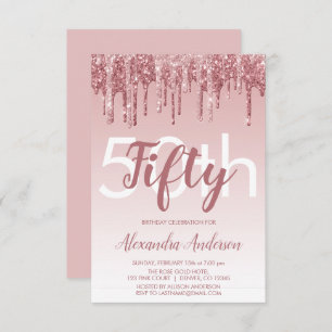 Invitation Rose Gold Sparkle Parties scintillant 50e fête d'a