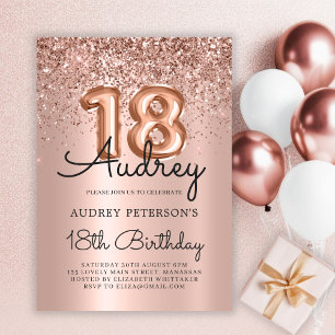 Invitation Rose Gold Sparkle Parties scintillant Balloon 18e 