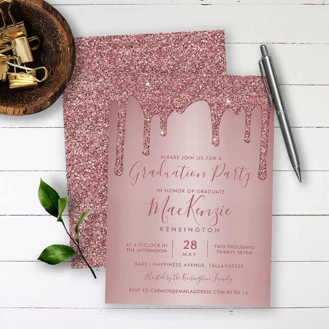 Invitation Rose Gold Sparkle Parties scintillant Drives Gradu (Créateur téléchargé)