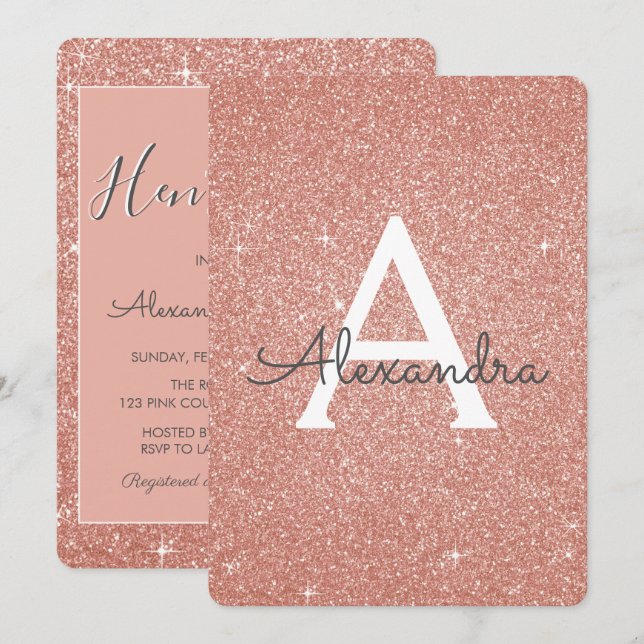 Invitation Rose Gold Sparkle Parties scintillant Hen's Party (Devant / Derrière)