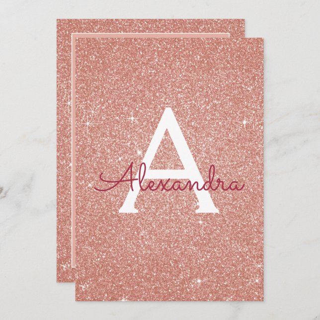 Invitation Rose Gold Sparkle Parties scintillant Magique Unic (Devant / Derrière)