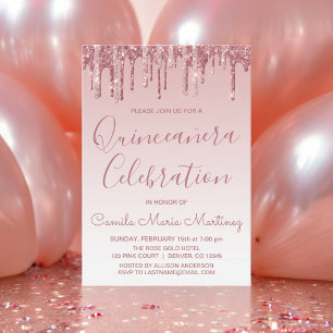 Invitation Rose Gold Sparkle Parties scintillant Quinceanera 