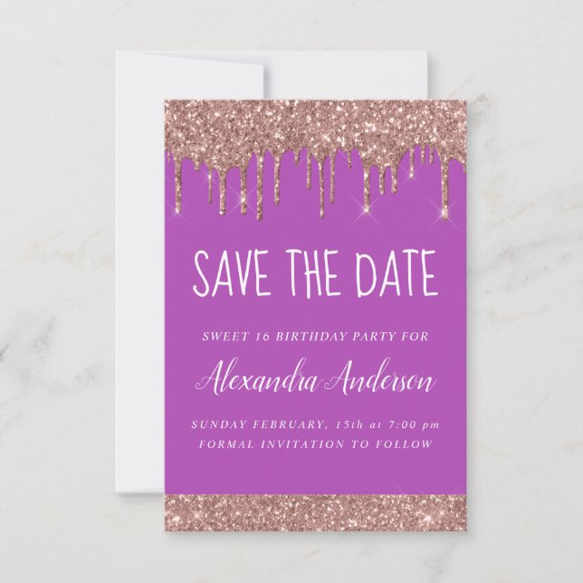 Invitation Rose Gold Sparkle Parties scintillant Sweet 16 Enr (Devant)