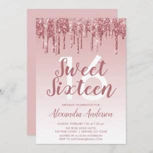Invitation Rose Gold Sparkle Parties scintillant Sweet sixtee