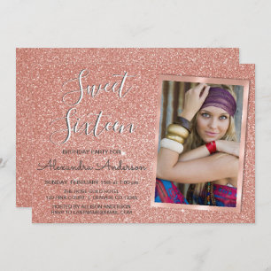Invitation Rose Gold Sparkle Parties scintillant Sweet sixtee