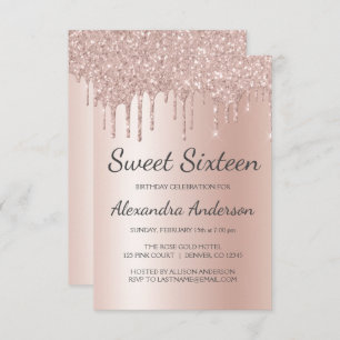 Invitation Rose Gold Sparkle Parties scintillant Sweet sixtee