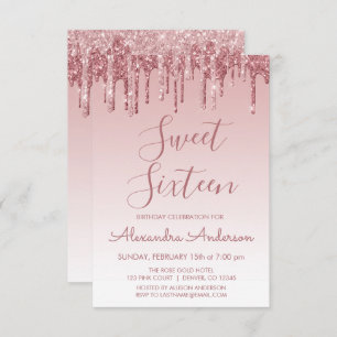Invitation Rose Gold Sparkle Parties scintillant Sweet sixtee