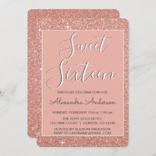Invitation Rose Gold Sparkle Parties scintillant Sweet sixtee