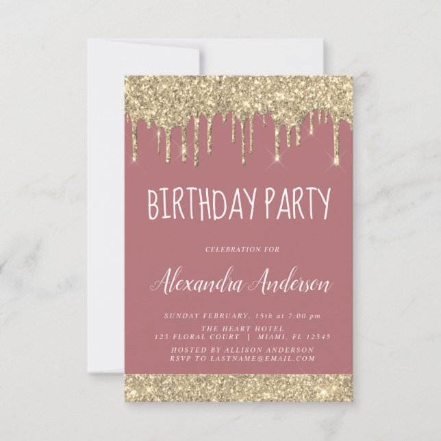 Invitation Rose Gold Sparkle Parties scintillant Tout âge Ann (Devant)