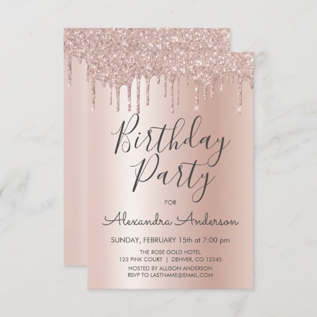 Invitation Rose Gold Sparkle Parties scintillant Tout âge Ann (Devant / Derrière)