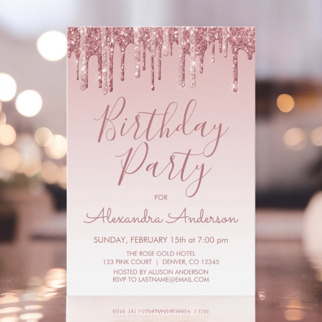 Invitation Rose Gold Sparkle Parties scintillant Tout âge Ann (Créateur téléchargé)