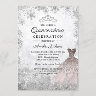 Invitation Rose Gold Sparkle Snowflakes Quinceanera d'hiver