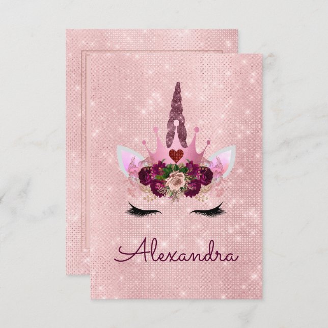 Invitation Rose Gold Sparkle Unicorn Sweet sixteen Anniversai (Devant / Derrière)