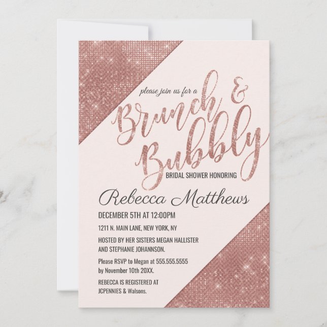 Invitation Rose Gold Sparkling Parties scintillant Sequin Bru (Devant)