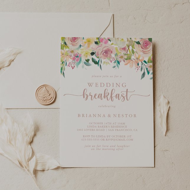 Invitation Rose Gold Spring Floral Mariage Petit déjeuner (Créateur téléchargé)