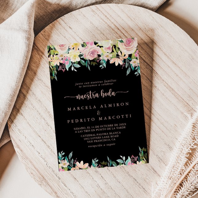 Invitation Rose Gold Spring Floral Nuestra Boda Mariage (Créateur téléchargé)