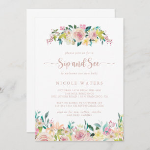 Invitation Rose Gold Spring Floral Sip et voir