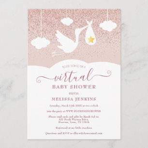 Invitation Rose Gold Star Stork Parties scintillant Baby show