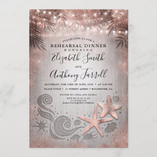 Invitation Rose Gold Starfish Dîner de répétition de plage tr