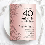 Invitation Rose Gold Surprise 40e fête d'anniversaire<br><div class="desc">Rose Gold Surprise 40th Birthday Party Invitation. Design féminin de glam avec feuille d'or rose, accents botaniques et police de script de typographie. Carte invitation florale simple parfaite pour une célébration anniversaire surprise femme élégante. Peut être customisé à n'importe quel âge. Invitations Zazzle imprimées ou téléchargement instantané modèle imprimable numérique....</div>