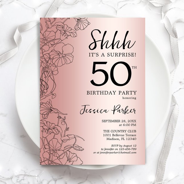 Invitation Rose Gold Surprise 50e anniversaire (Créateur téléchargé)