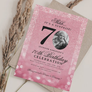 Invitation Rose Gold SURPRISE Photo Glam 70e Anniversaire