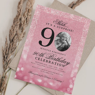 Invitation Rose Gold SURPRISE Photo Glam 90e Anniversaire 