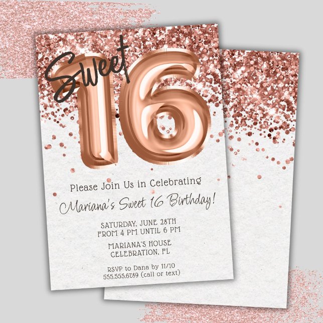 Invitation Rose Gold Sweet 16 Anniversaire (Créateur téléchargé)