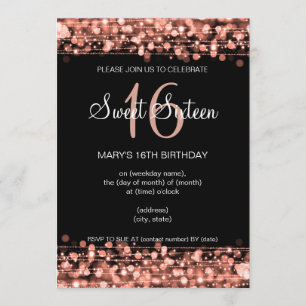Invitation Rose Gold Sweet 16 Anniversaire Fête Étincelles
