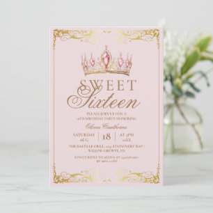 Invitation Rose Gold Sweet 16 couronne Anniversaire