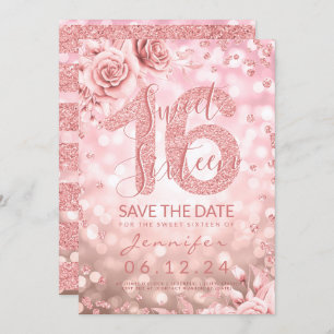 Invitation Rose Gold Sweet 16 Parties scintillant d'anniversa