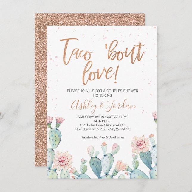 Invitation Rose Gold Taco ''bout Love Couple Shower (Devant / Derrière)
