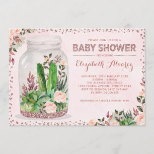 Invitation Rose Gold Terrarium Baby shower Cactus Rose Floral