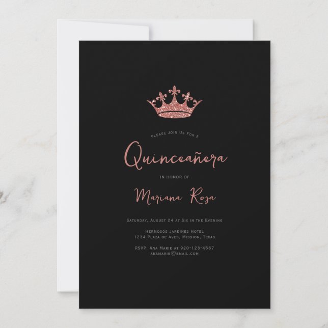 Invitation Rose Gold Tiara Quinceanera fête d'anniversaire (Devant)