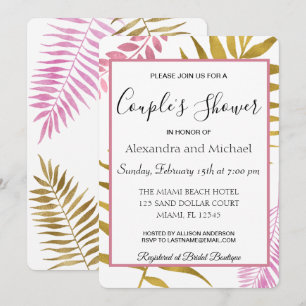Invitation Rose Gold Tropical Floral Couple's Douche