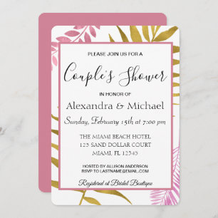 Invitation Rose Gold Tropical Floral Couple's Douche