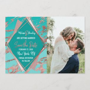 Invitation Rose Gold Turquoise Green Marble Diamant Date de s