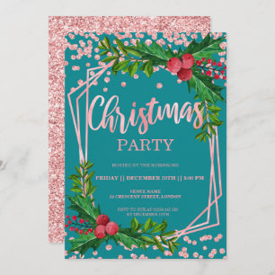 Invitation Rose Gold Turquoise Holly Parties scintillant Conf