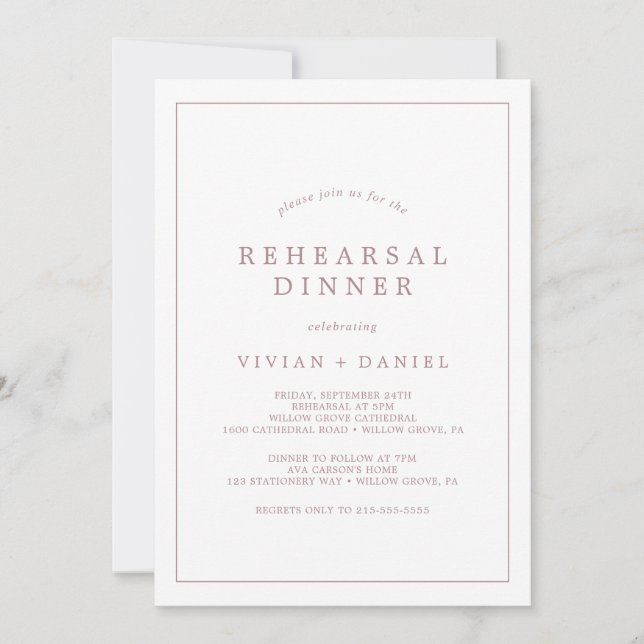 Invitation Rose Gold Typografy Rehearsal (Devant)